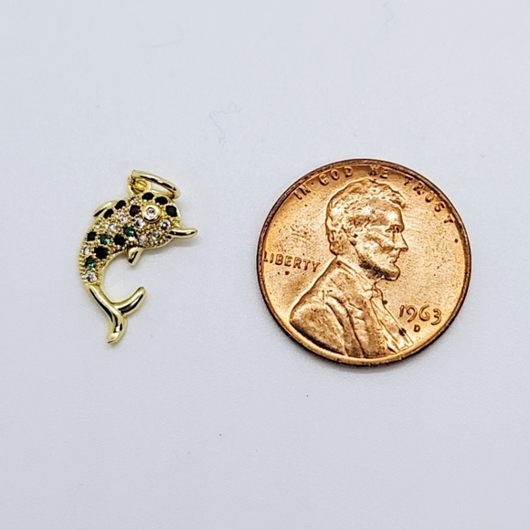 Colorful Dolphin Charm with Multicolor Cubic Zirconia Accents - Picture 6 of 8